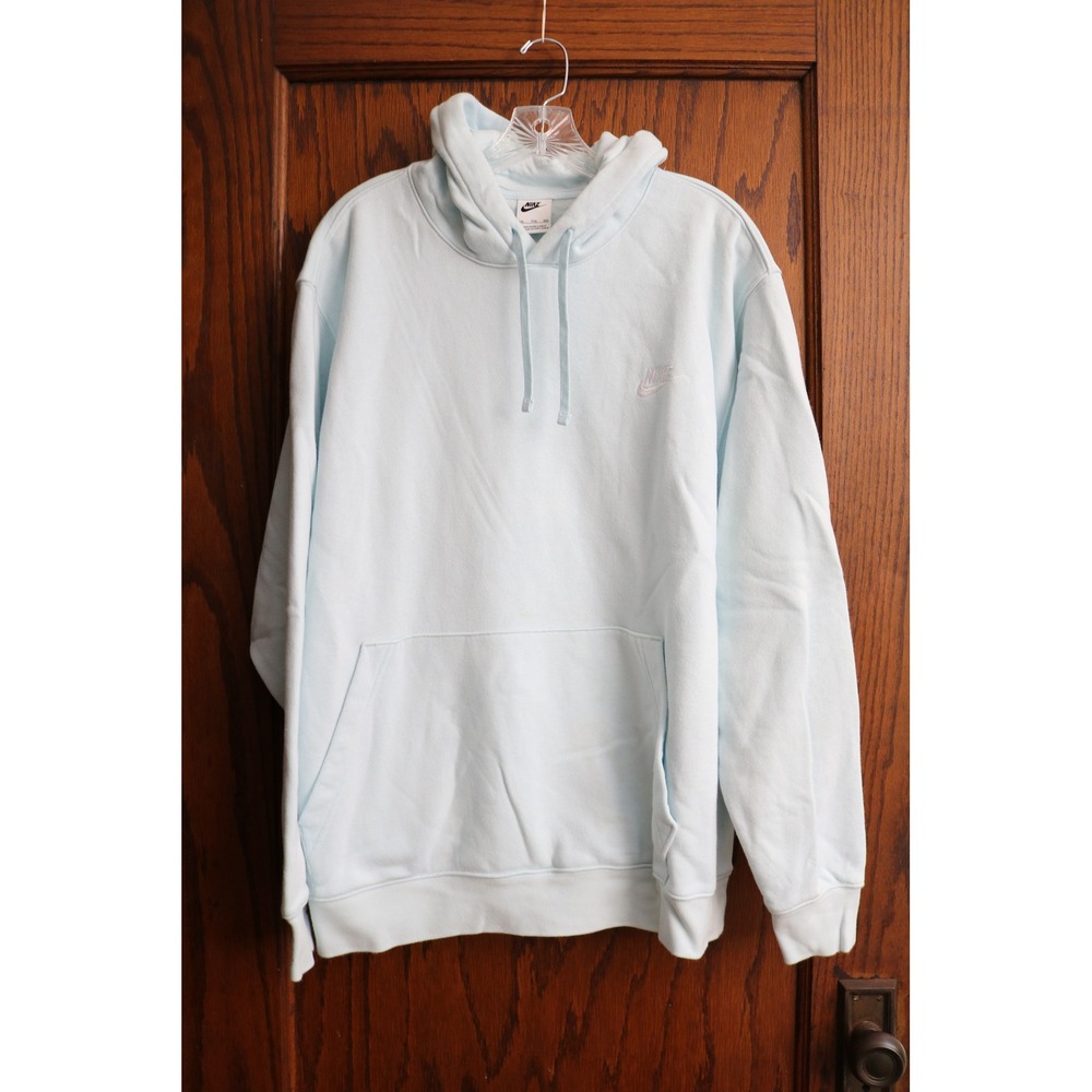NIKE Sportswear Club Fleece Pullover Hoodie Mens XXL Light Blue Embroidered Logo